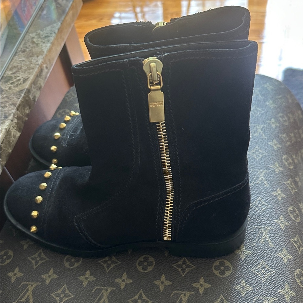 Black Suede Boots with Gold Studs Alexander McQueen
